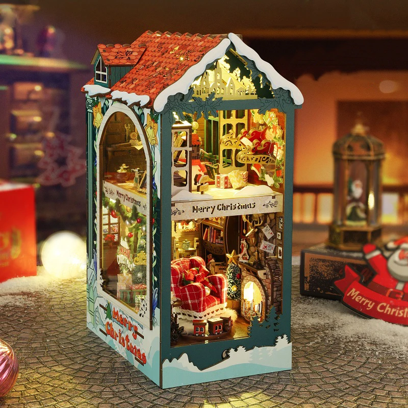 Diy Wooden Book Nook Kit Shelf Insert - NEW DIY Wooden Merry Christmas Book