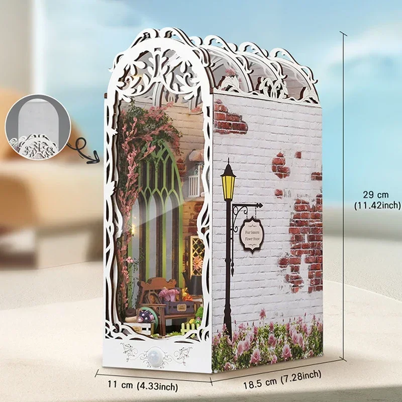 Flower House Home Bookend Desk - Diy Wooden Book Nook Kit Shelf Insert 评论和价格