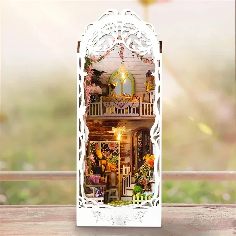 Flower House Home Bookend Desk - Diy Wooden Book Nook Kit Shelf Insert 评论和价格