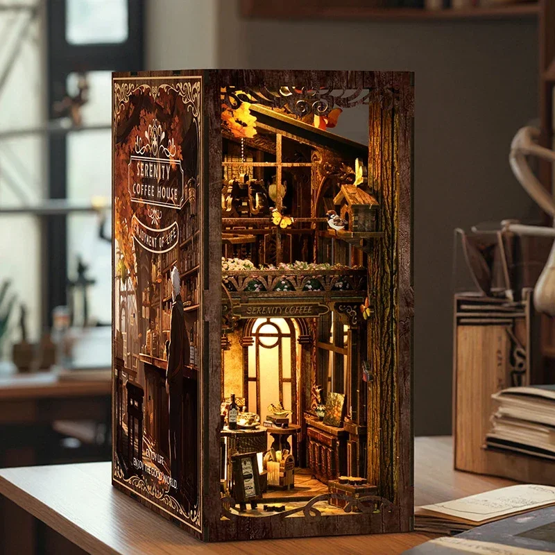 Serenity Coffee House Bookshel - Diy Wooden Book Nook Kit Shelf Insert 评论和价格