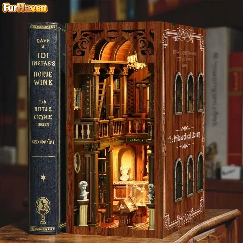 The philosophical Library Book - Diy Wooden Book Nook Kit Shelf Insert 评论和价格