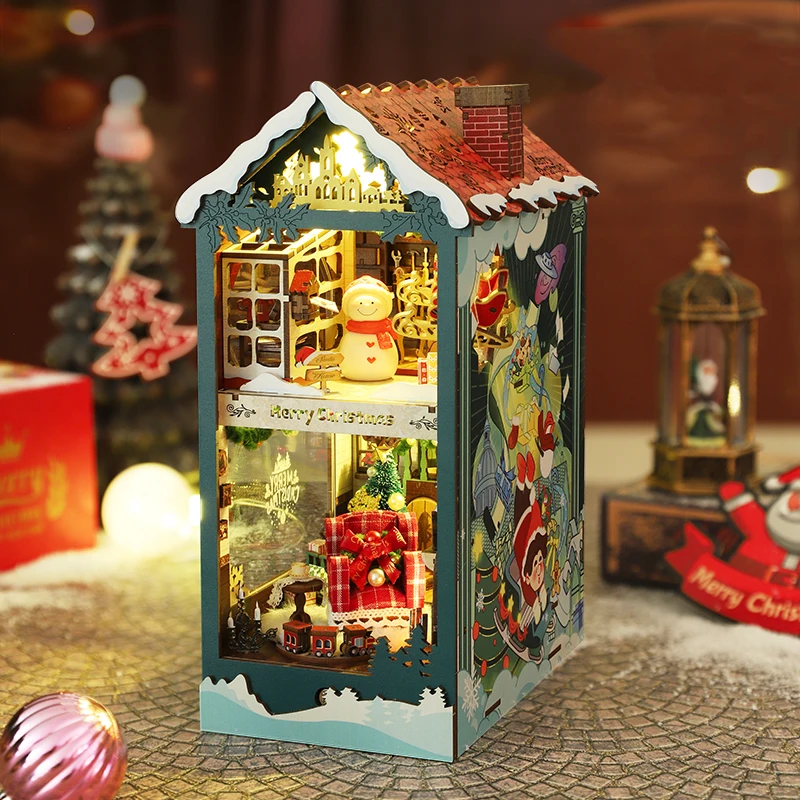 NEW DIY Wooden Merry Christmas - Diy Wooden Book Nook Kit Shelf Insert 评论和价格